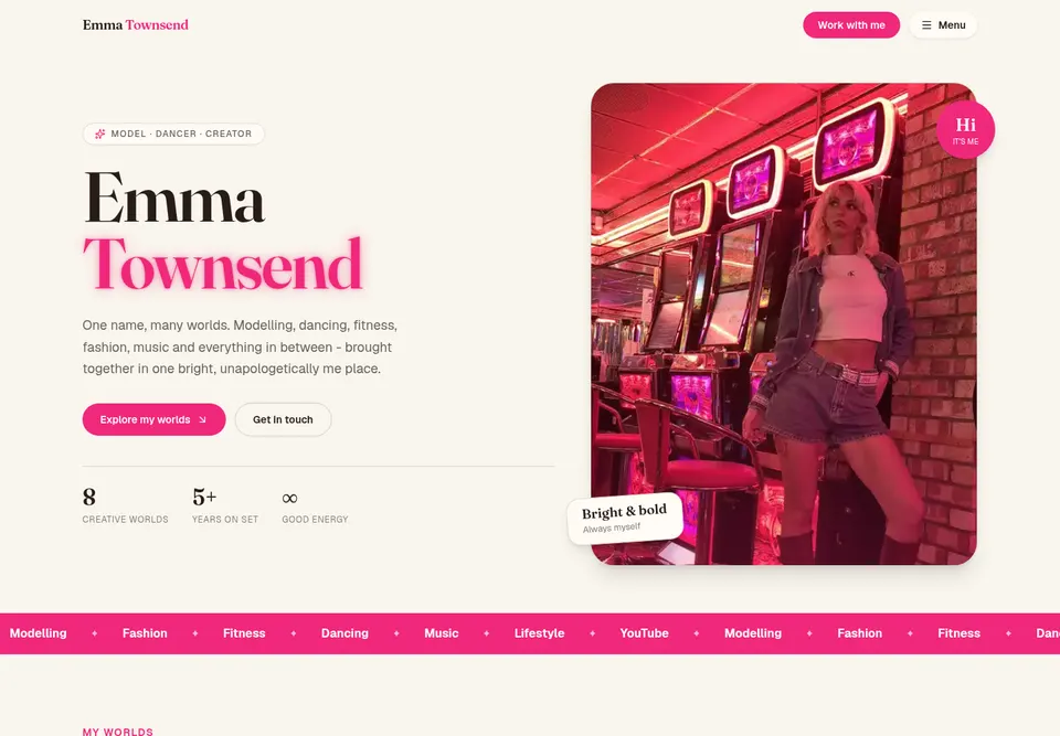Screenshot of Emma Townsend creator website